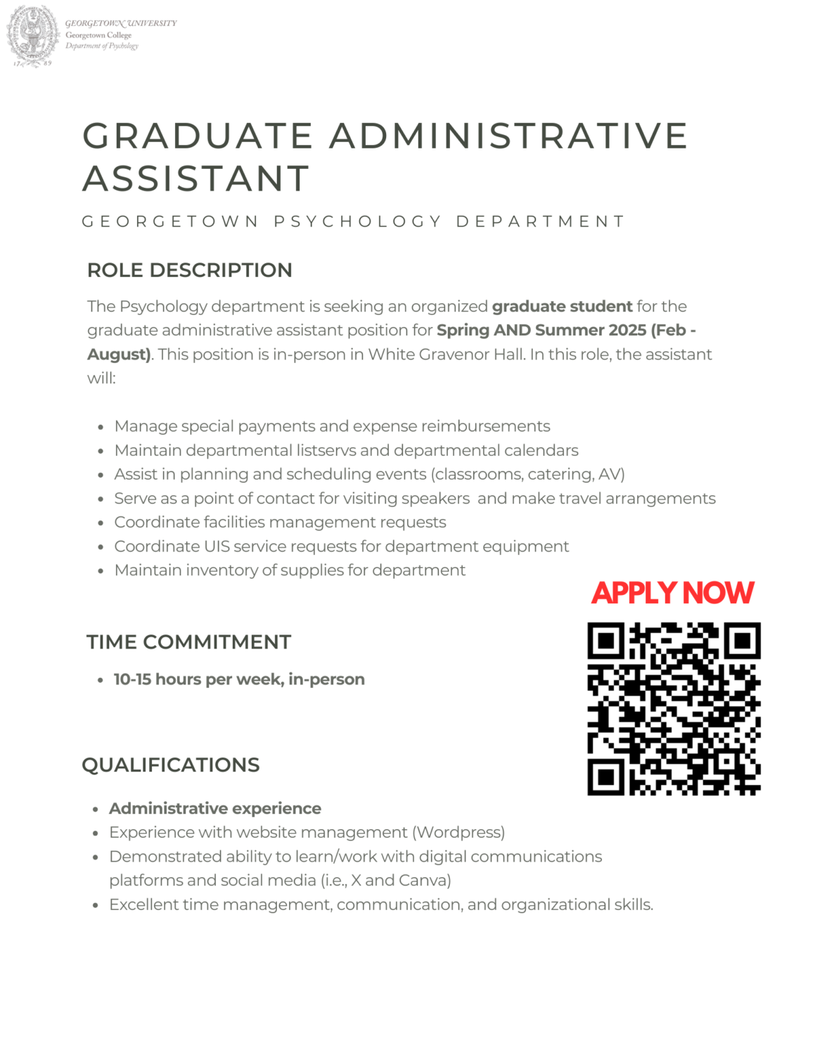 Graduate Assistant Post Hiring a Graduate Admin Assistant- Apply Now! | Department of ...